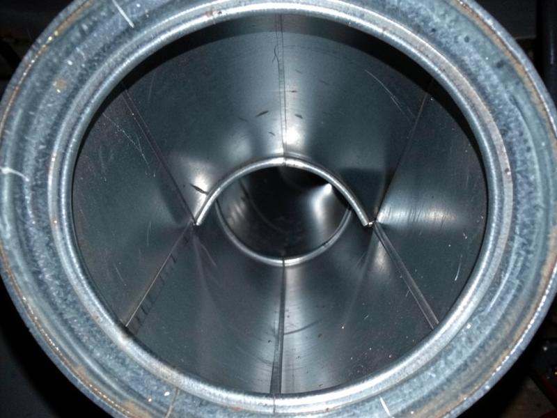 Inspection camera view inside the same home air duct after cleaning, showing bare clean galvanized metal