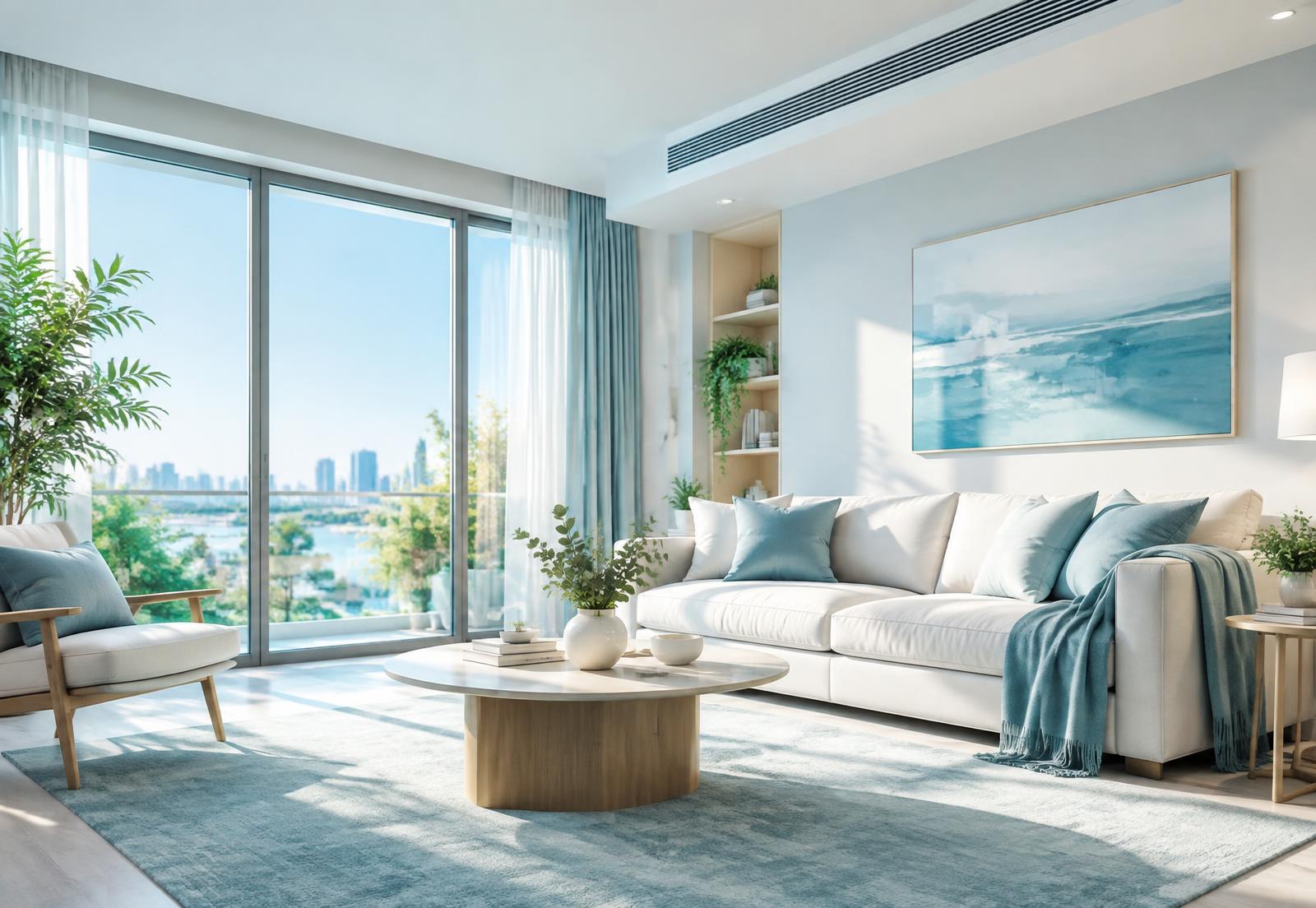 Bright, clean Nashville-area living room with fresh air circulating from a ceiling vent